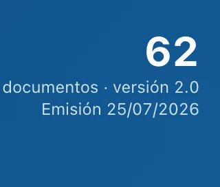 Tarjeta del paquete documental: 62 documentos, versión 2.0, emisión 25 de julio de 2026.